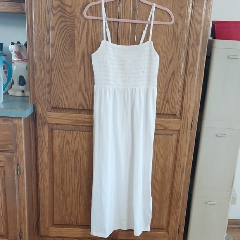 Old Navy NWT Fit & Flare Cotton-Poplin Straps Smock Top Midi Dress Size XS White